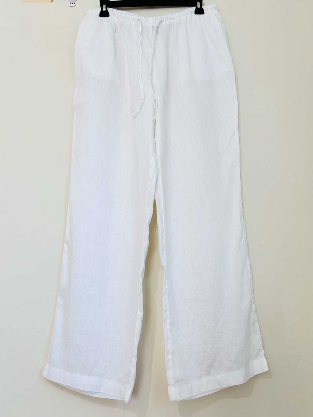 H&M White Linen High Waist Wide Leg Pull On Lagenlook Resort Office Preppy Pants